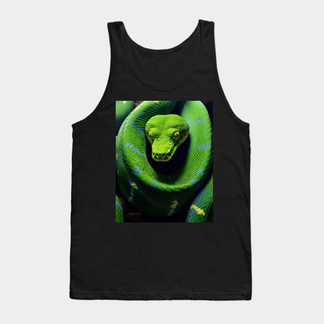 Vivid Realism: The Green Mamba in Oil Tank Top by ABART BY ALEXST 